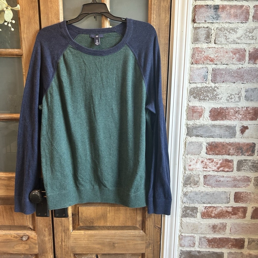 GAP Mens Sweater Large‎ Colorblock Navy Green Raglan Sleeve Pullover